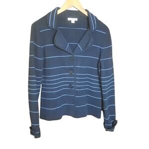 Pendleton Womens Navy and White Striped Cuffed Sleeves Cardigan Sweater Size M